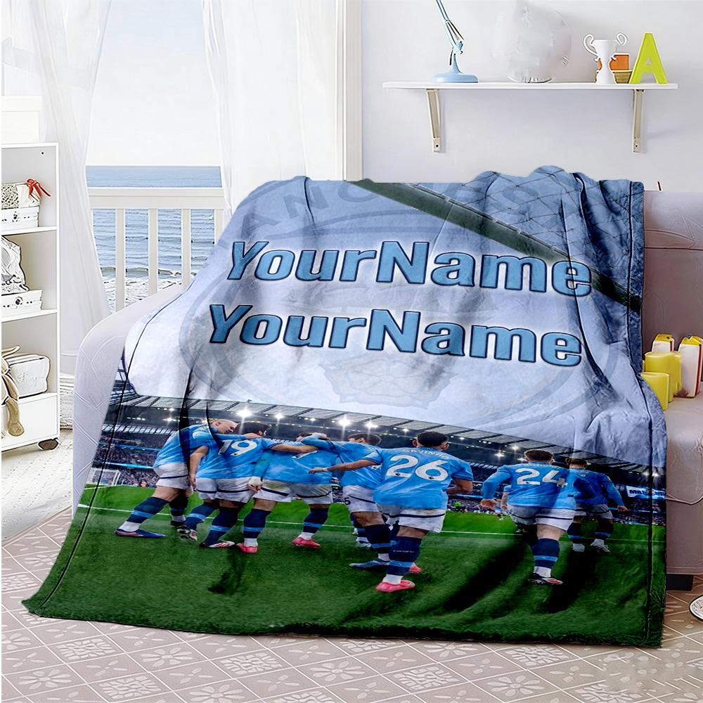 Manchester City Customize Text Blanket Gift Customizable Blanket Ultra-Soft Versatile for Nap Bed Picnics Office for All Occasions