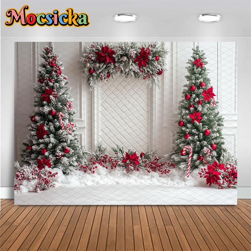 Mocsicka Christmas Tree Photo Background Room Palace Wall Decorations Winter Snow New Year Party Photography Backdrops Wallpaper