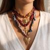 Retro Style Contrasting Color Fabric Necklace, Gold Sun Cross, Big Love Pendant, Multi-layer Heavy Industry Women's Collarbone Chain