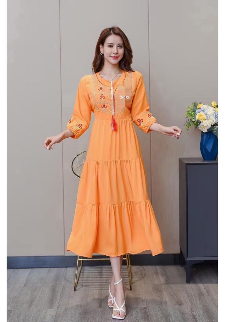 Artistic Retro White Slimming Embroidered Cotton Linen Dress