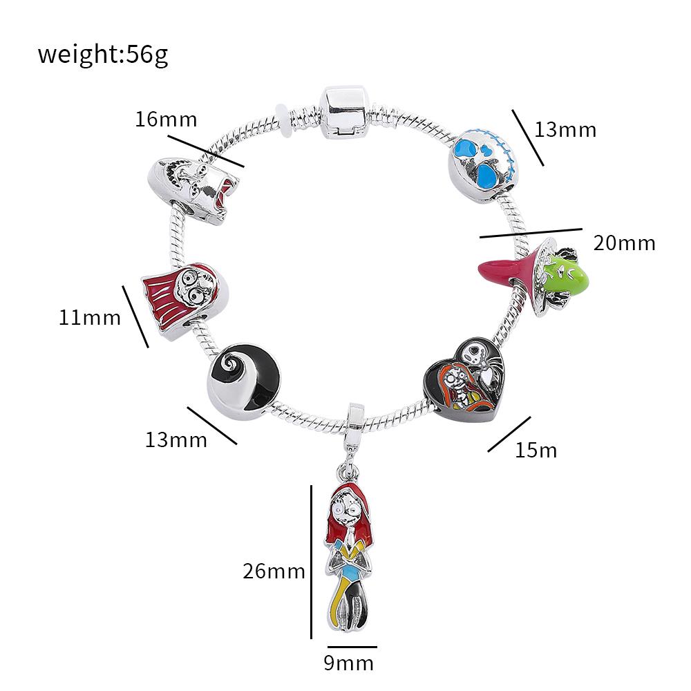 The Nightmare Before Christmas Enamel Charm Bracelet Jack Skellington Sally DIY Couple Beads Bangles Gifts for Lovers