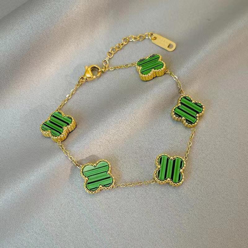 Bracciale Quadrifoglio Fortunato a Doppia Faccia in Madreperla Oro 18K - Stile Moda Europeo e Americano