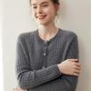 Women's 100% Pure Cashmere Cable Knit Round Neck Cardigan Sweater for Autumn and Winter