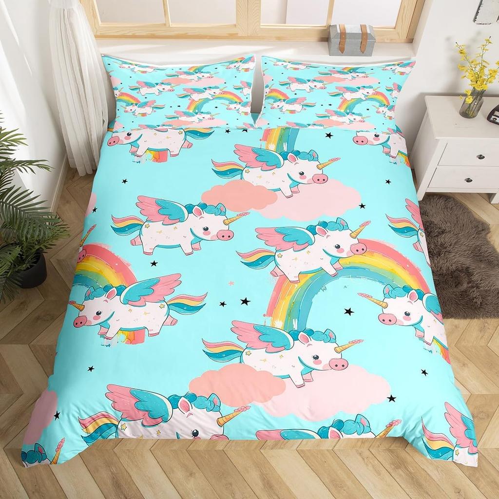 Cute Pig Duvet Cover Set Rose Flower Princess Bedding Set,Girls Women Room Decor,Cartoon Livestock Animal Rustic Comforter Cover