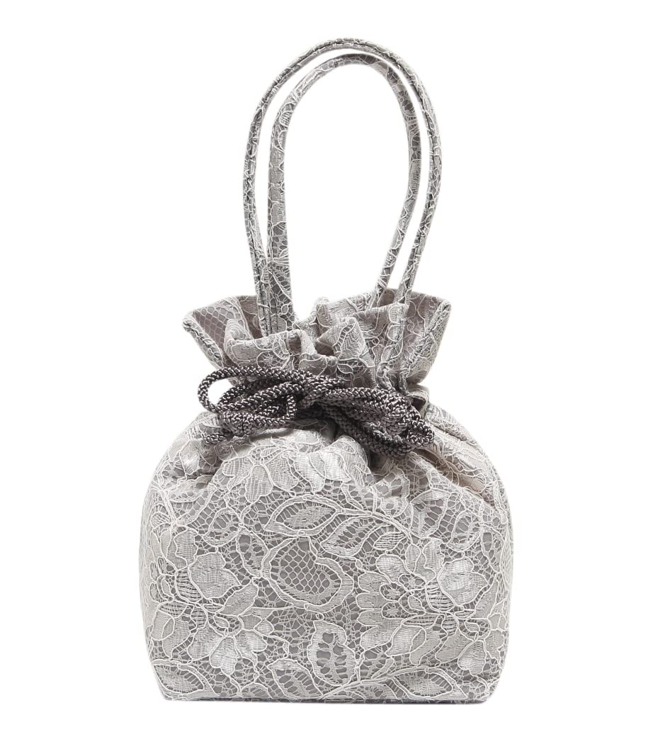 

Hasegawa Lace Drawstring Bag with for Kimono and Made in Japan Handle, Yukata, (Gray) сірий колір