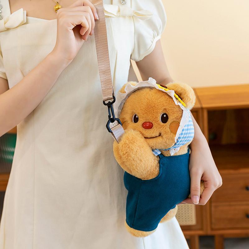 Bear Butter Denim Overalls Plush Backpack Cute Teddy Bear Going Out Shoulder Bag