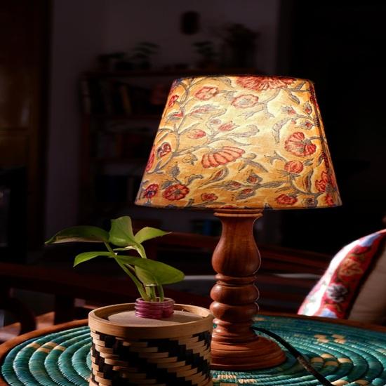 45 Cm Table Lamp with Wooden Base, Floral Pattern Fabric Shade, Traditional Design Living Room, Home, Office, Decor