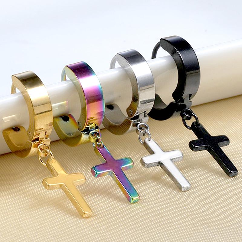 

1Pc Punk Cross Earring Stainless Steel Ear Studs Body Piercing Jewelry срібний