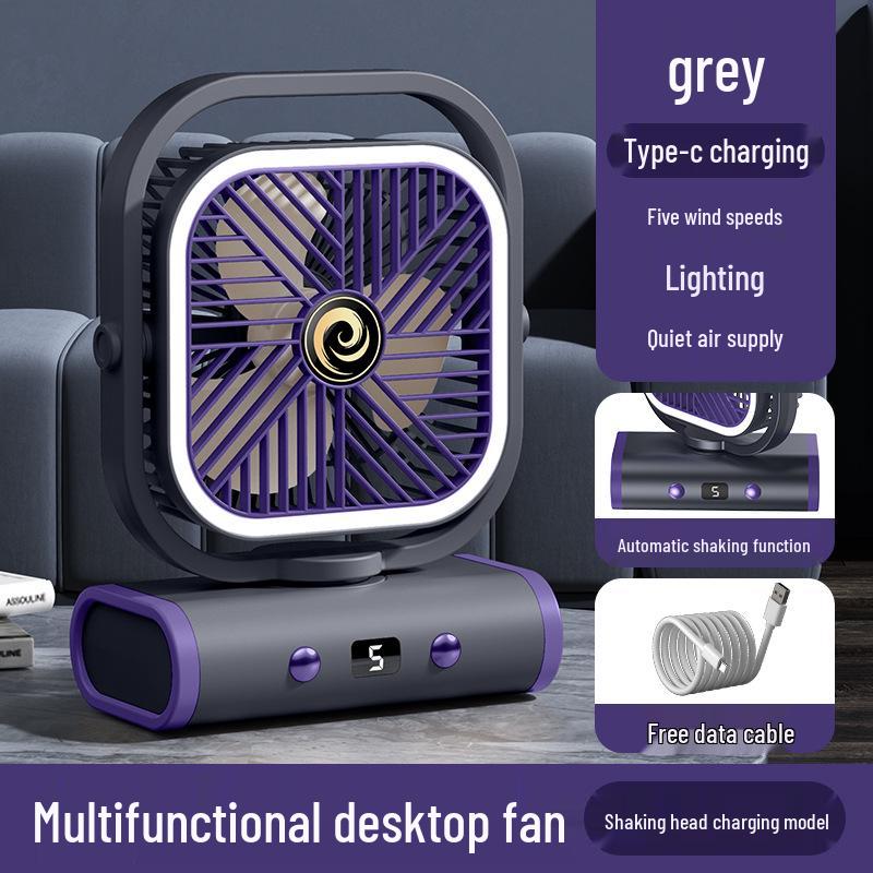 USB Rechargeable Desktop Fan: 5-Speed, Low Noise, Portable for Dorms and Offices