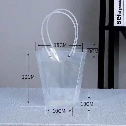 Διαφανής Τραπεζοειδής Τσάντα Χειρός Πλαστικό PVC Αδιάβροχη Χειρός Δώρο Φορητή Τσάντα PP Τσάντα Λουλουδιών Ανθοπωλείο Συσκευασία Δώρου Μπουκέτου