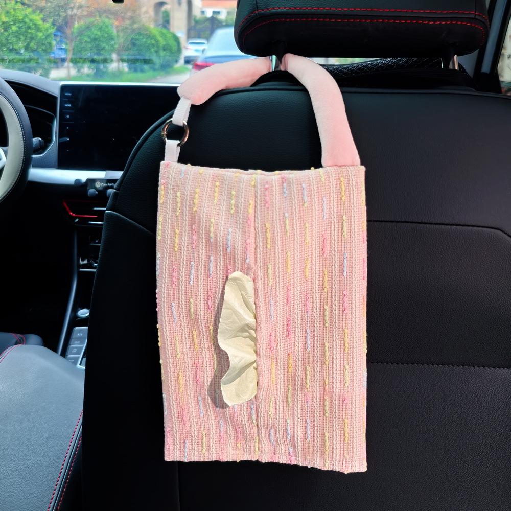Creative French-Style Fabric Hanging Car Tissue Box, Adjustable Napkin Holder