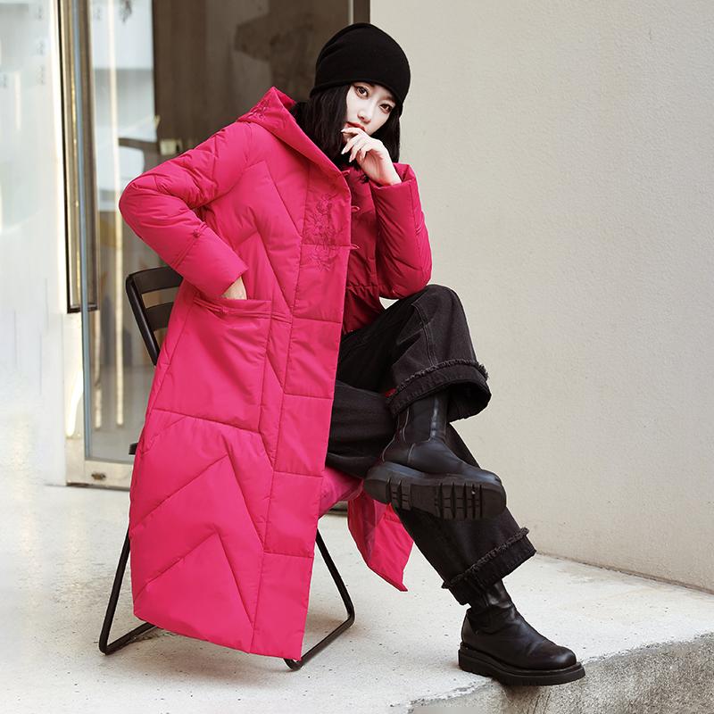 Women Autumn Winter Hooded Neck Long Sleeve Solid Color Single Breasted Knot Loose Warm Long Coat