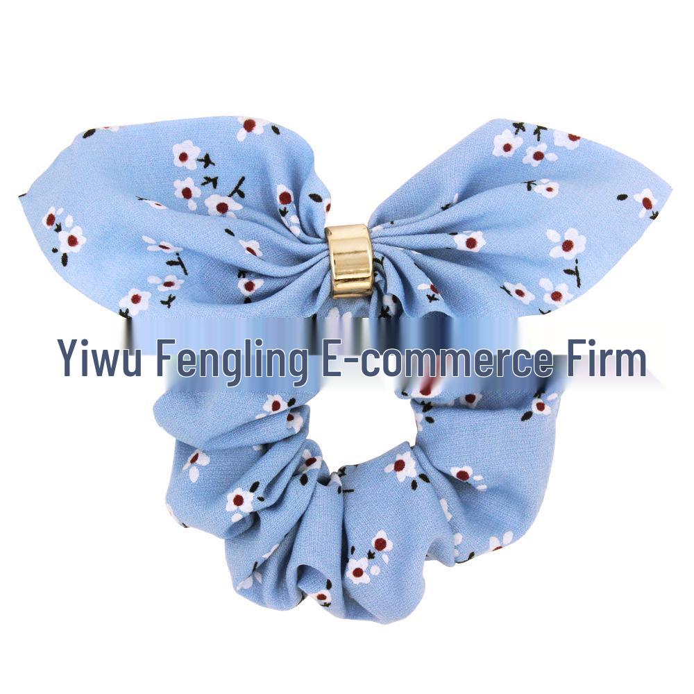 Chouchou en coton floral coréen avec oreilles de lapin pour filles