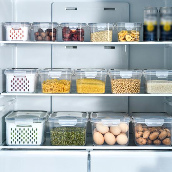 3PCS Crisper Box Airtight Food Storage Containers with Removable Drain Basket Stackable Meal Prep Containers for Fruits And
