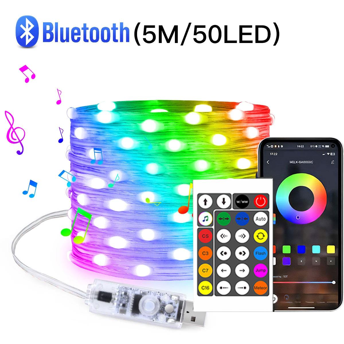 

WS2812B Bluetooth LED String Fairy Lights Dreamcolor RGBIC DIY Party Festival Tree Lights Wedding Decoration Garland USB Lamp