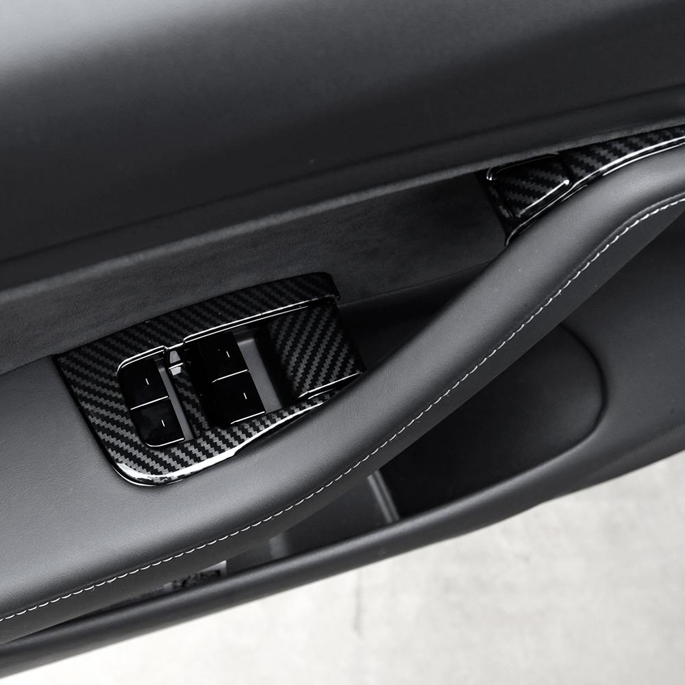 For Tesla Model 3 Y Window Lifter Switch Buttons Decorative Cover Trim Sticker Case Carbon Fiber ABS Car Decoration