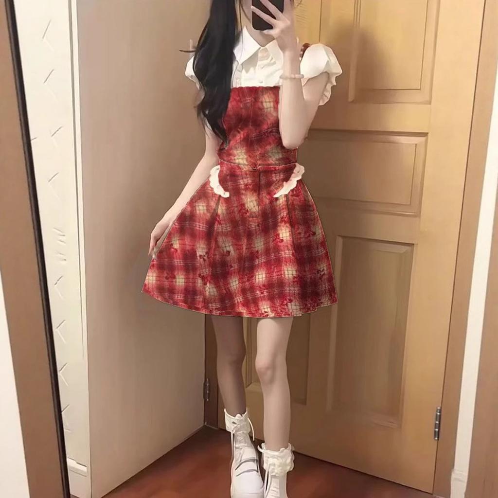 College style fake two-piece dress children's summer new design sense sweet fashion temperament princess short dress