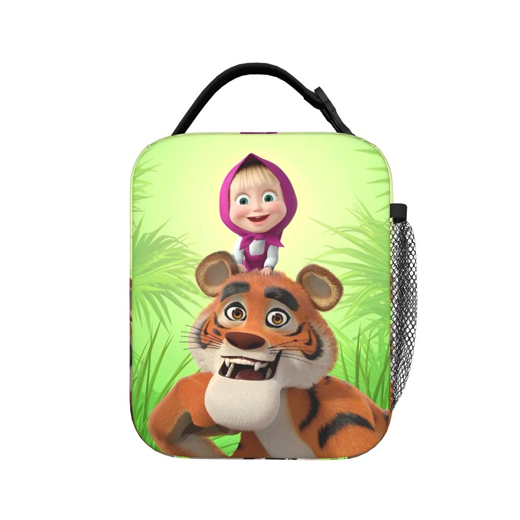 Kawaii M-Masha and Bear Insulated Lunch Bag Portable Lunch Container Thermal Bag Tote Lunch Box Work Travel Men Women