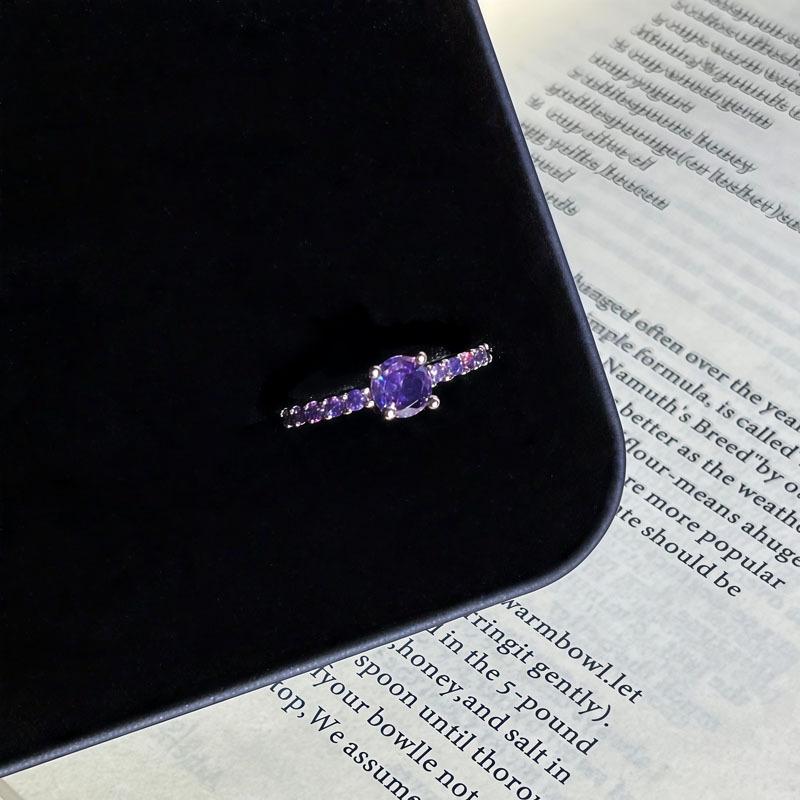 Star Heart Purple Diamond Open Ring - Cold Aesthetic Korean Style for Women, Gentle Skin-Brightening, Simple Stacking, Best Friend Jewelry