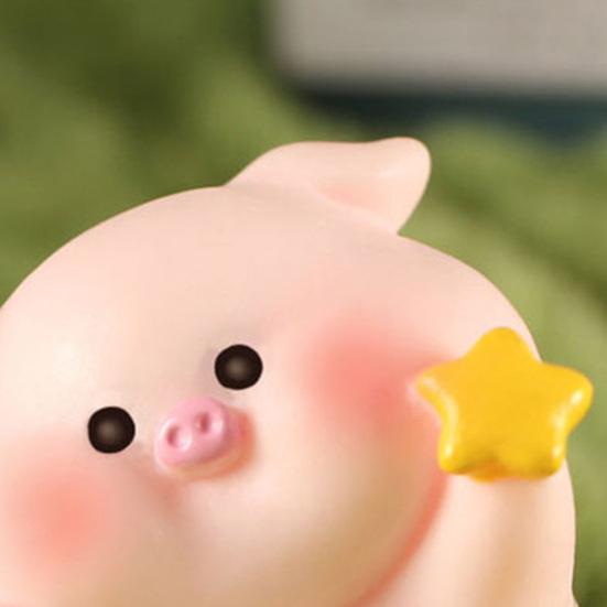Pig Ornament Small Pink Piglet Synthetic Resin Figurine with Raincoat Yellow Duck Micro Landscape Ornament