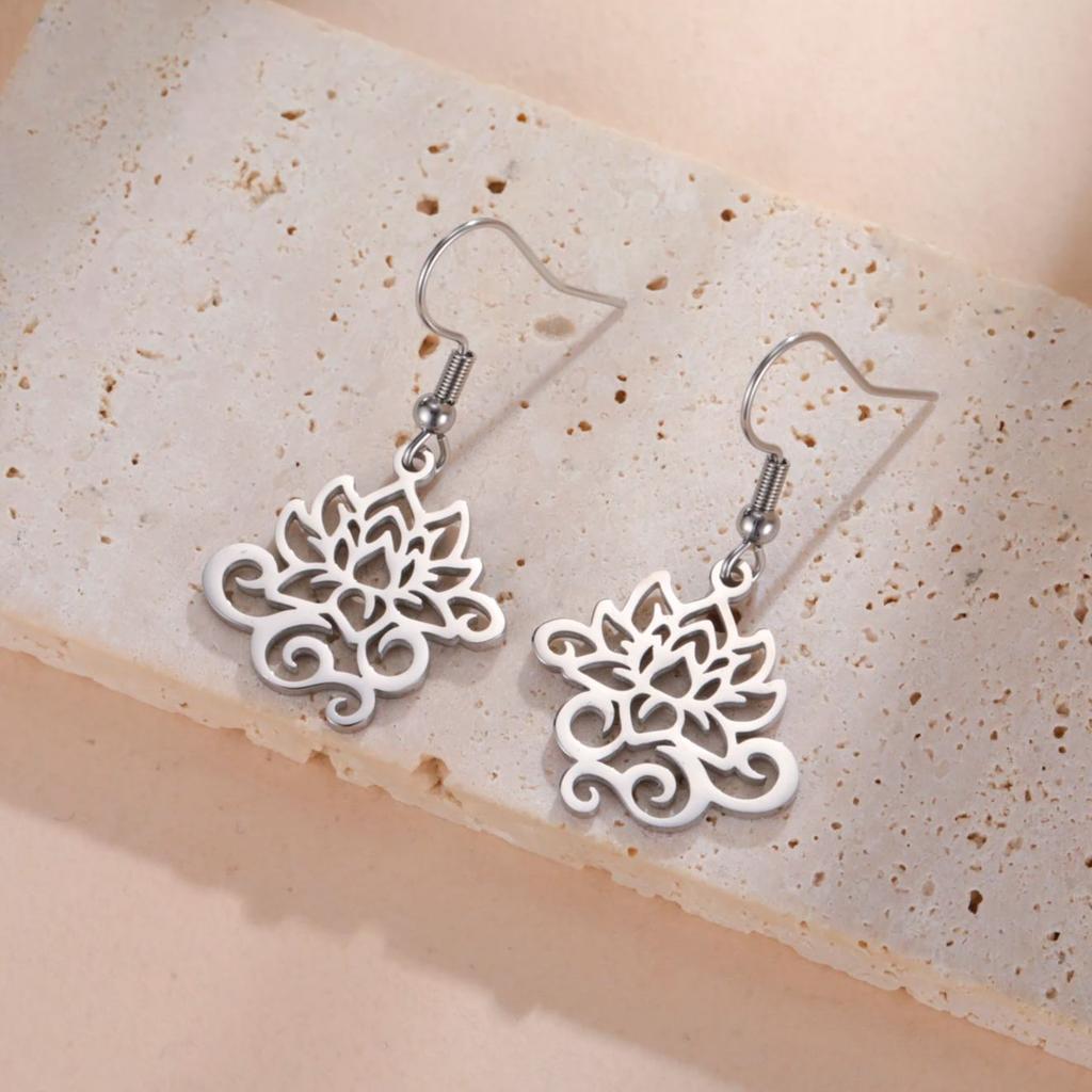 LIKGREAT Curled Lotus Earrings Zen Peace Symbol Earrings Meditation Yoga Stainless Steel Jewelry Christmas Spiritual Gift