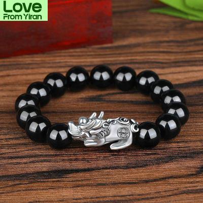 Černý obsidián Budhismus Šest slov Pixiu Pro dámy Korálkové náramky Šťastný amulet Šperky Módní náramek na zápěstí