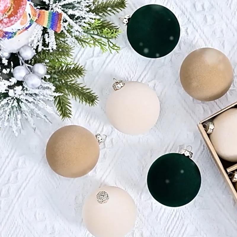12pcs Sturdy Flocking Christmas Baubles 6cm Shatterproof Ornament for Holiday Home and Party Supplies Decoration
