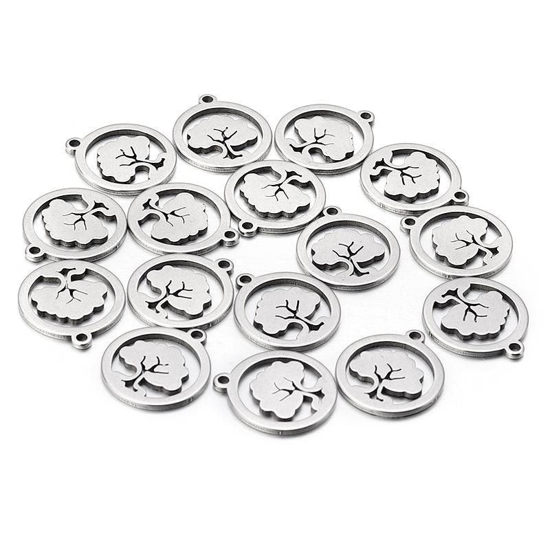 10pcs/lot Stainless Steel Charms Steel Color Pendants Butterfly Tree Heart Charms DIY Lucky Necklace Bracelet Jewelry Making