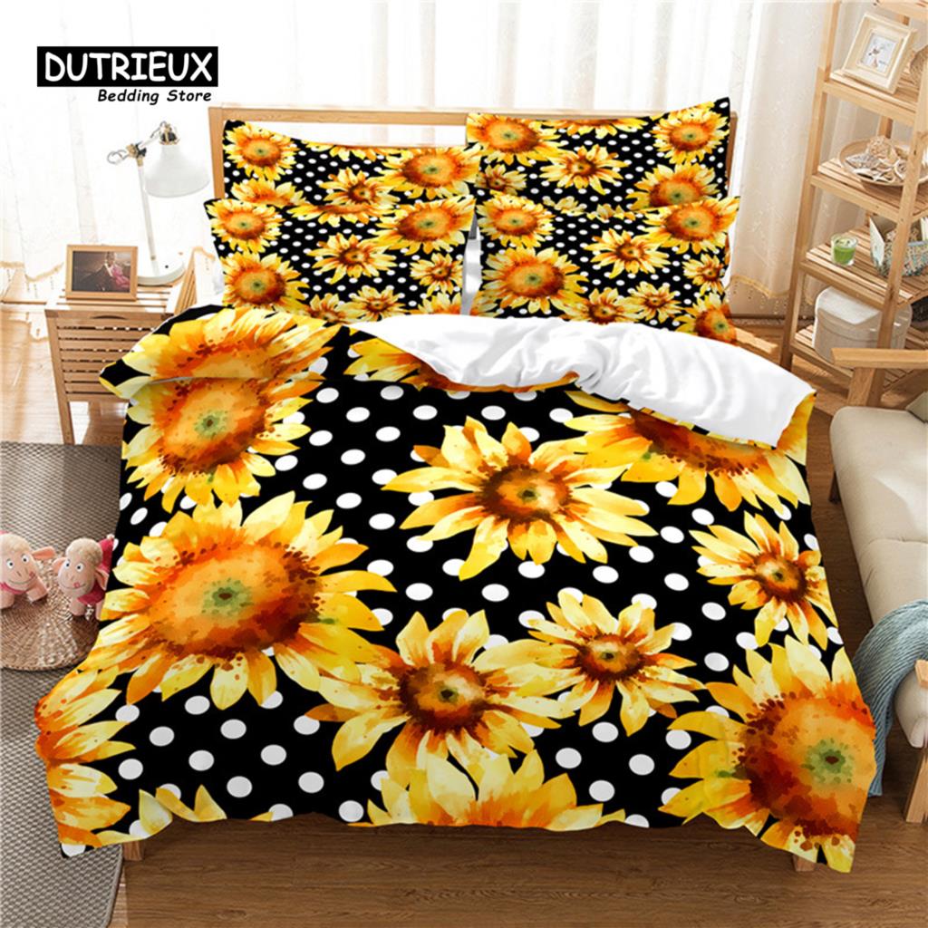Flowers Duvet Cover Set, Fashion Flower Bedding Set, Soft Comfortable Breathable Duvet Cover, For Bedroom Guest Room Decor