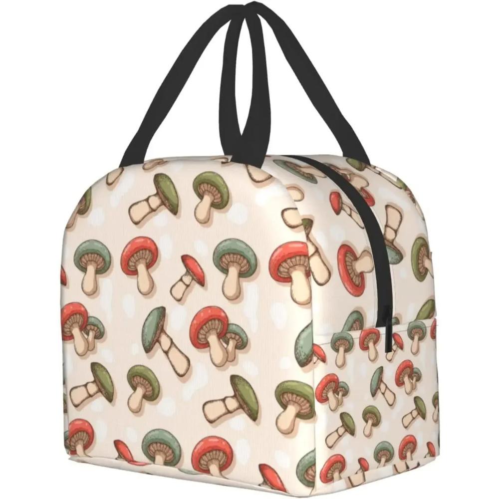 Aesthetic Mushroom Print Lunch Box Kawaii Small Insulation Lunch Bag Reusable Food Bag Lunch Containers Bags for Women Men
