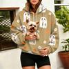 Damen Halloween Print Hoodie mit großer Haustier-Tasche für Herbst und Winter Freizeitkleidung