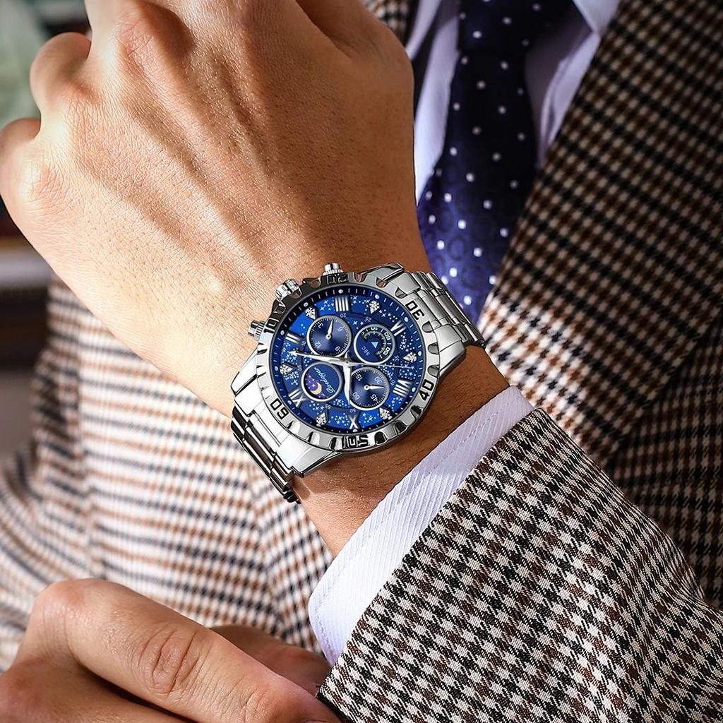 POEDAGAR Luxury Male Watch Waterproof Luminous Stainless Steel Sports Quartz Men's Watches Chronograph Military Men Clock Reloj