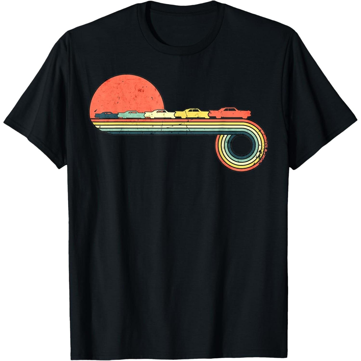 Car Classic 1960s Retro Vintage Sunset Rainbow T-Shirt S чёрный