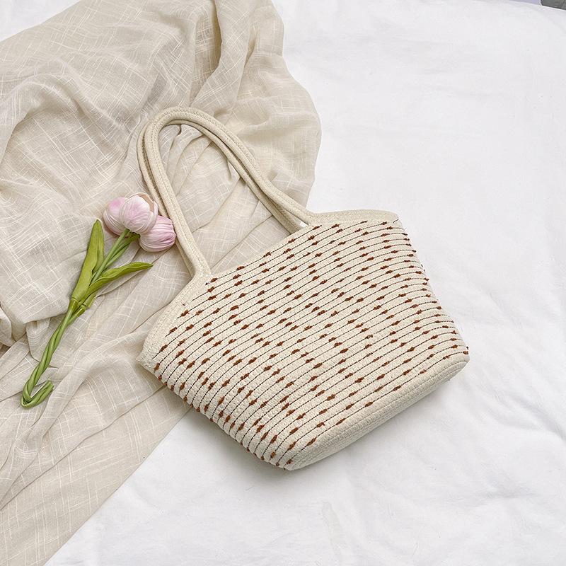 

Новая плетеная сумка из хлопковой веревки Новая китайская антикварная ручная плетеная сумка-тоут с цветком и ушками Портативная сумка-тоут большой вместимости женская