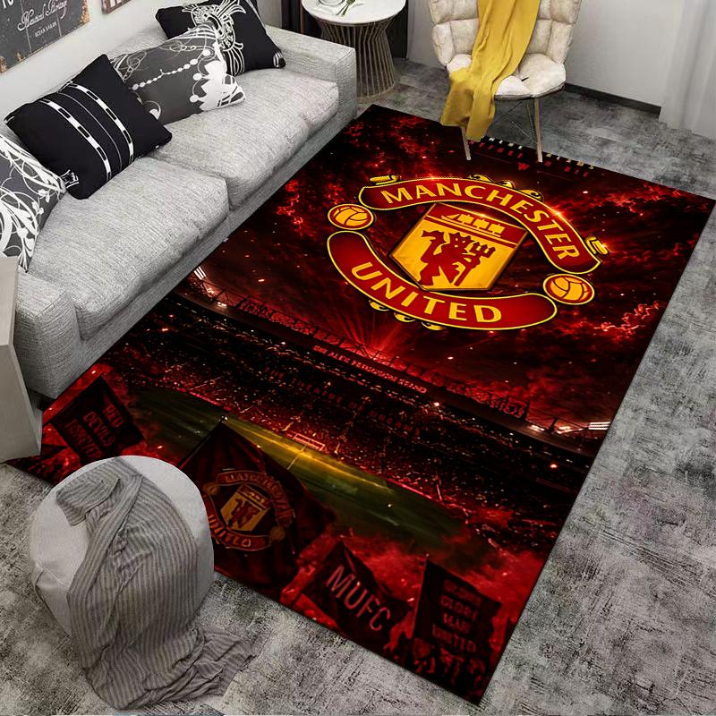 Manchester United Red Devil Crest Stadium Poster Area Rug Football Fans Home Decor Bedroom Mat