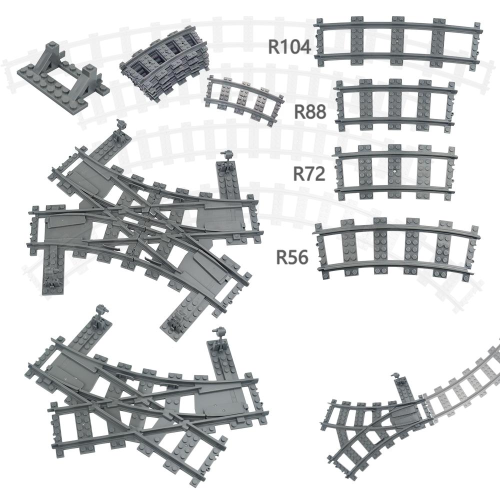 Works With 53401 Train Rail Curve Tracks R56 R72 R88 R104 MOC City Brick On-Off Switch Cross Forked Curved Rails Construction Block Playthings