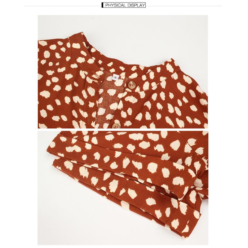 New Women's Polka Dot Chiffon Shirt Dress, V-Neck Short Sleeve Button Front Tie Waist A-Line Midi Dress for Spring Summer