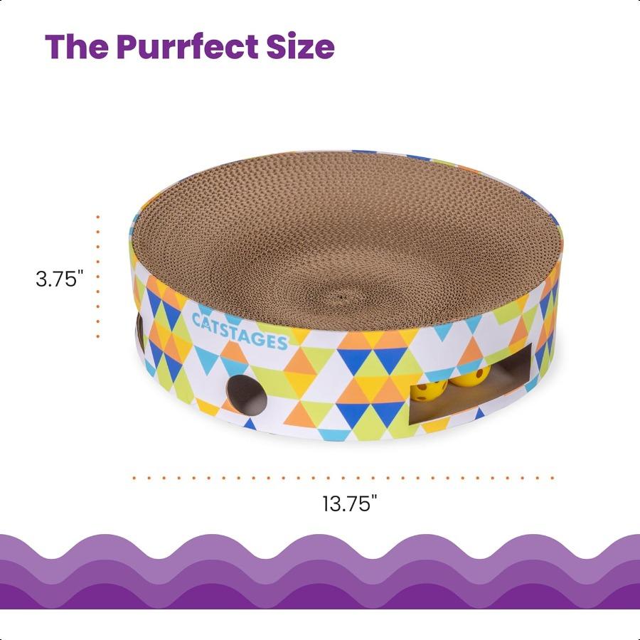 Catstages Bowl Track Scratcher Cat BallTrack Toy Corrugated Scratch and Lounger AllinOne Two Balls Included for Interactive Pla