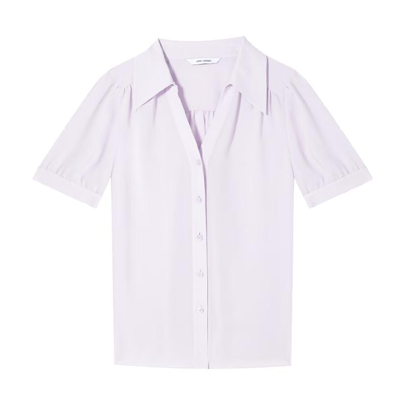 

LANZHI Women s Triacetate V-Neck Button-Up Shirt S