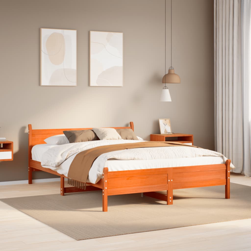 Solid Wood Bed Without Mattress Wax Brown 160x200 Cm Pine Wood