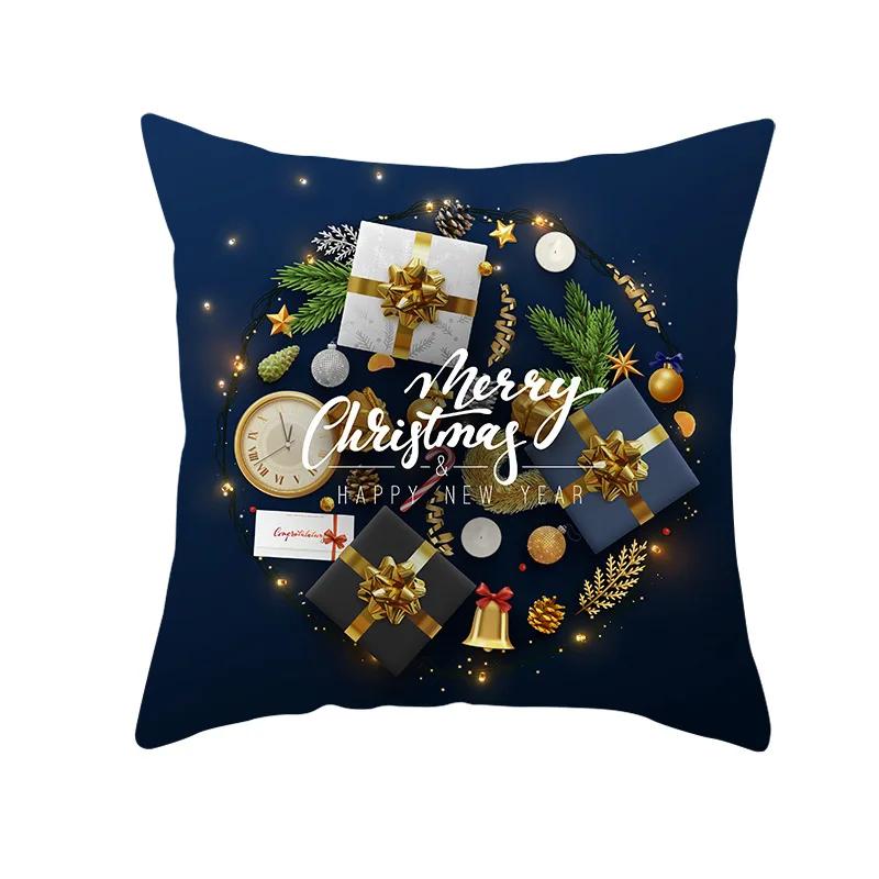 2022 Happy New Year Home Party Decor Cushion Cover Christmas Blue Snowflake Cartoon Printed Pillow Cover Xmas Pillowcase 45x45cm