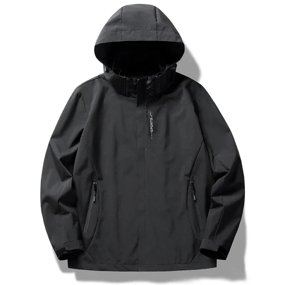 Men's Hooded Jacket Zipper Punk Mountaineering Clothing Outdoor Sports Casual Loose Solid Color Coats Zip Pocket Elastic Hat