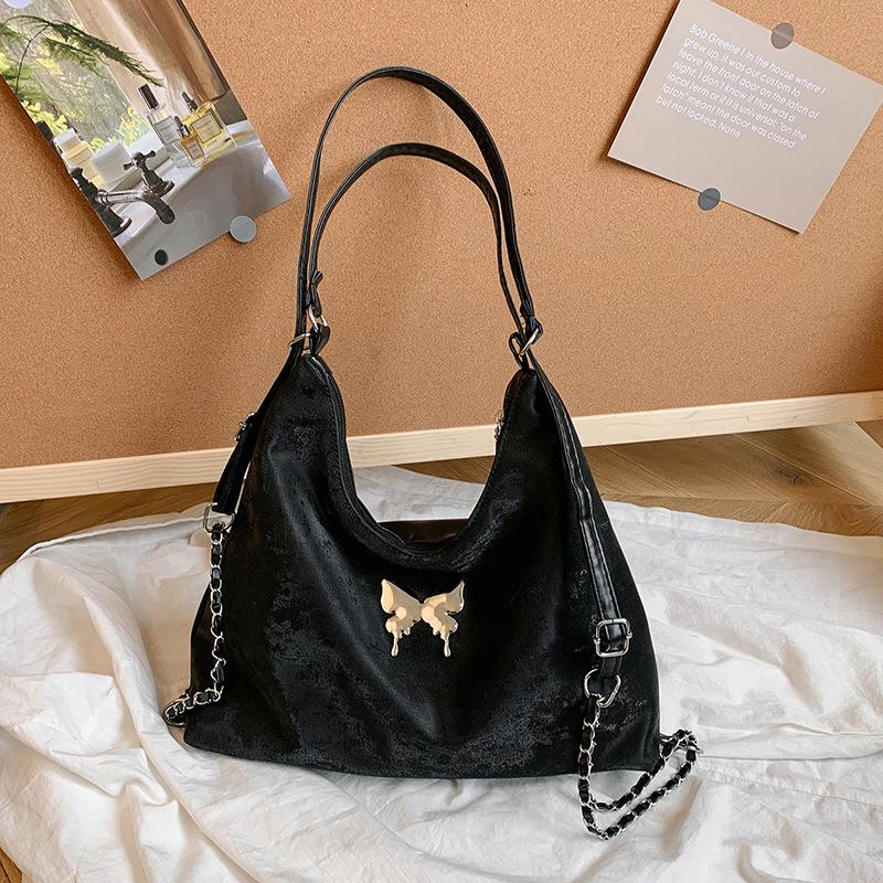 

Повседневная сумка-бабочка большой вместимости женская весна 2024 года новая популярная сумка-тоут сумка через плечо модный двойной рюкзак для женщин чёрный