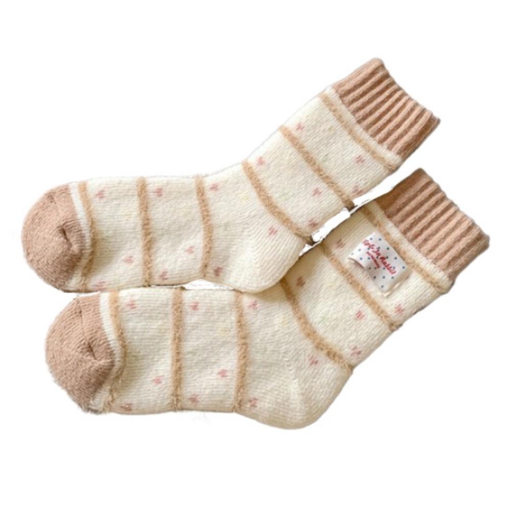 

Candy Color Mid Tube Socks Striped Thickened Floor Socks Korean Fluffy Plush Socks Daily Use кофейный