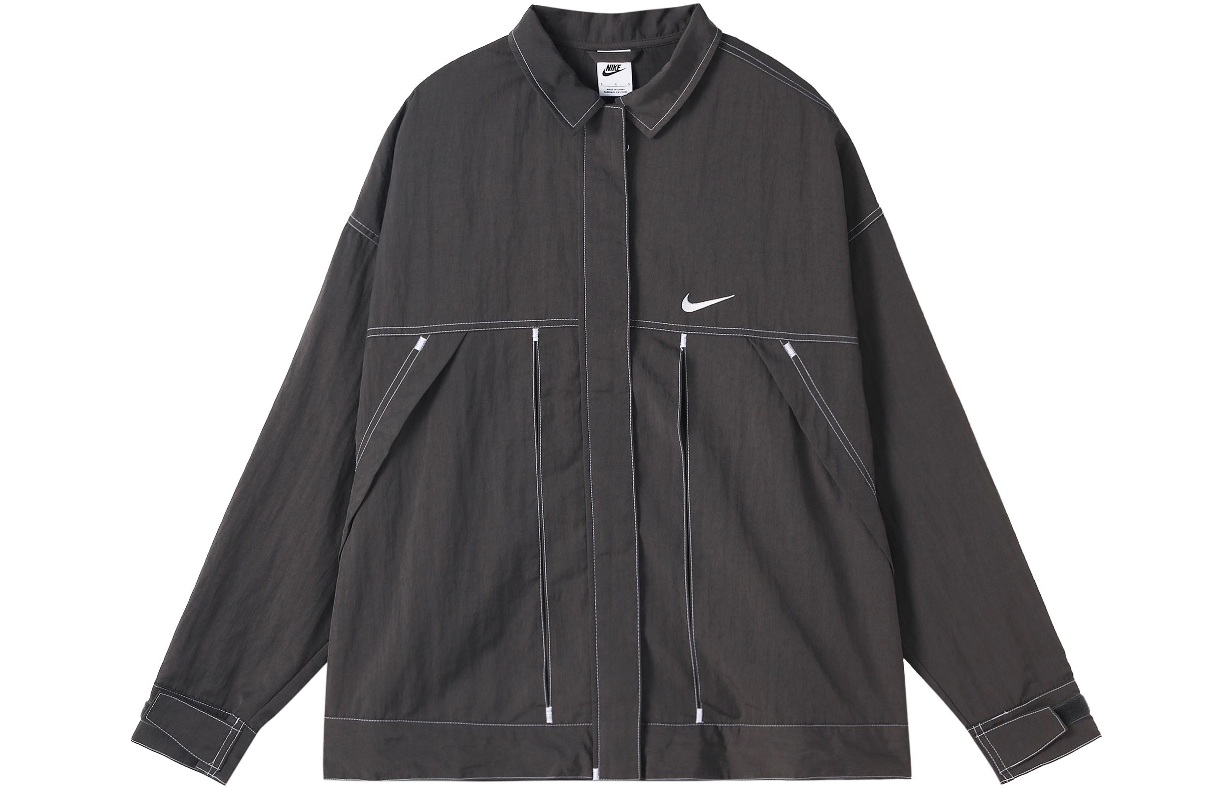Nike Women s Zip-Up Long-Sleeve Woven Jacket Gray FD9929-261 XL