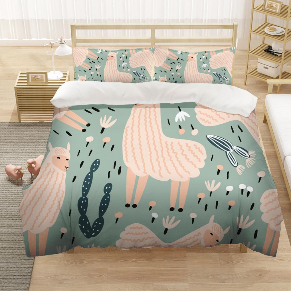 Cartoon Alpaca Duvet Cover King Queen Size Lovely Pet Animal Bedding Set For Kids Fashion Wildlife 2/3pcs Polyester Quilt Cover
