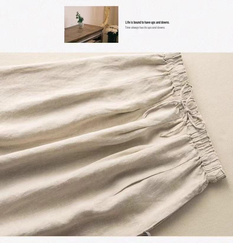 Women's Retro A-line Cotton Skirt with Tie & Elastic Waist