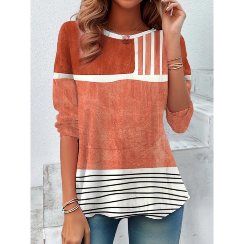 Round Neck 3D Printed Top Colorful Fashionable Casual Long Sleeved Women's T-shirts