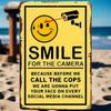 French "Smile, You're On Camera" Metal Security Sign – Wall-Mounted Surveillance Warning Hanging Decor