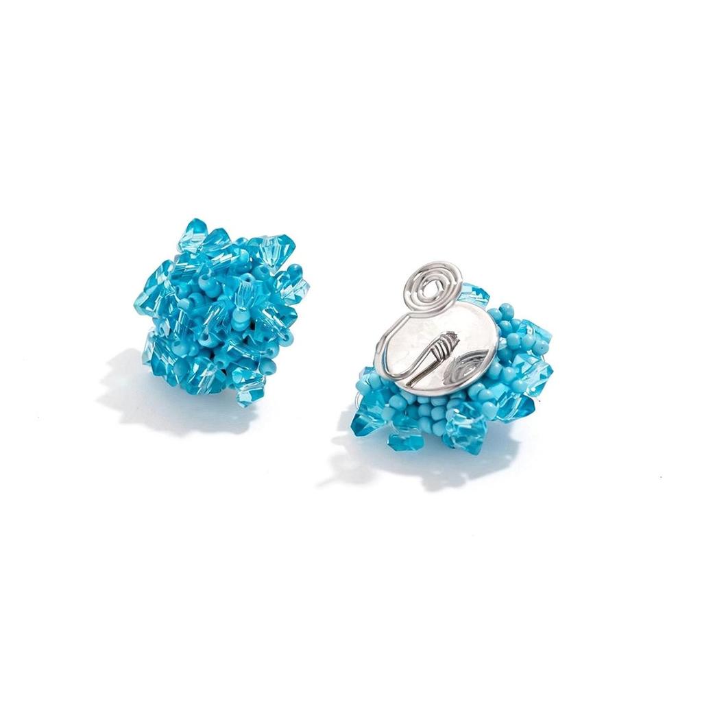 Exquisite Blue Flower Imitation Crystal Earrings for Non-Pierced Ears - Eye-Catching and Bright.